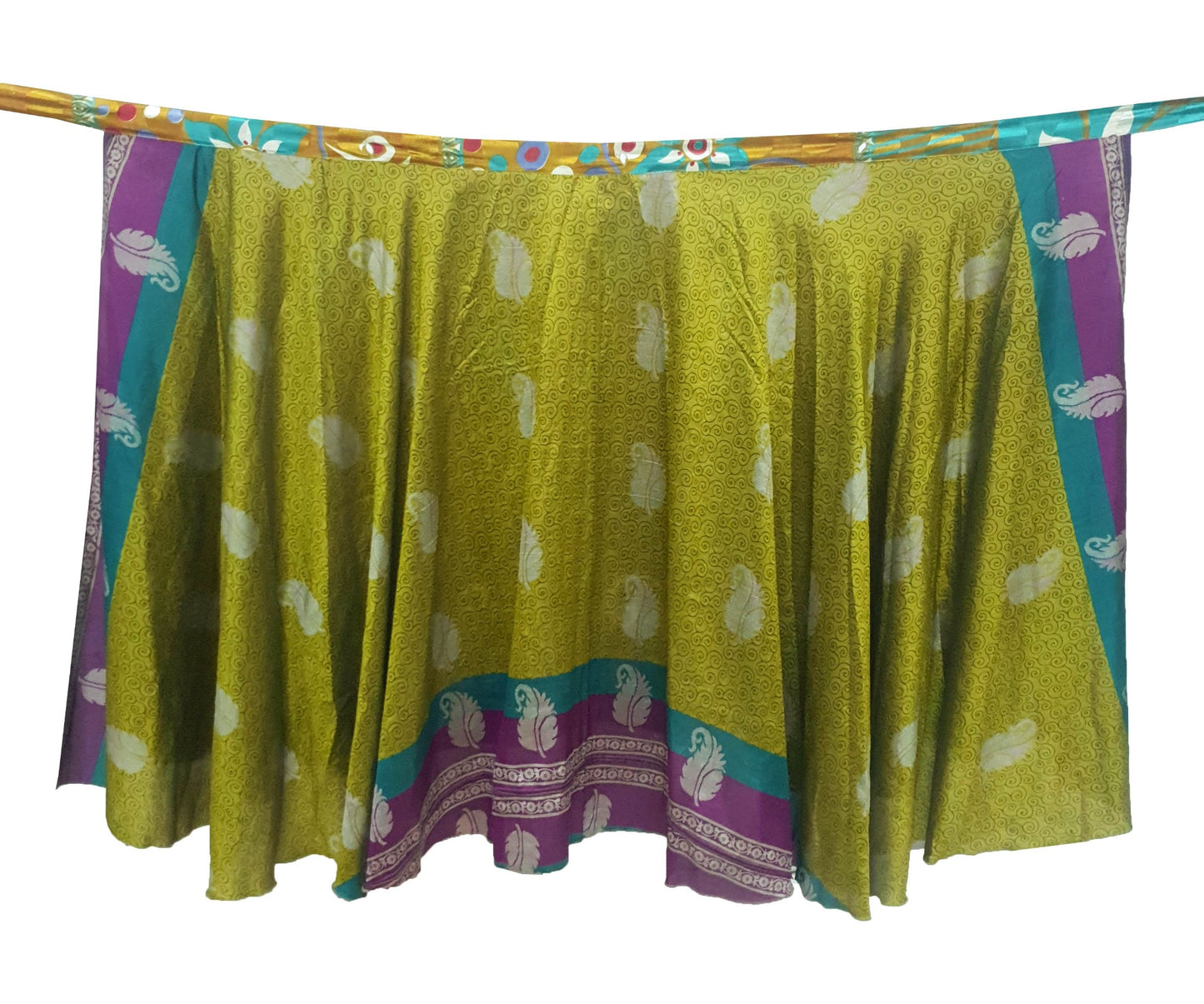 Sushila Vintage Mustard Silk Saree Magic Wrap Reversible Skirt Beach Dress Boho