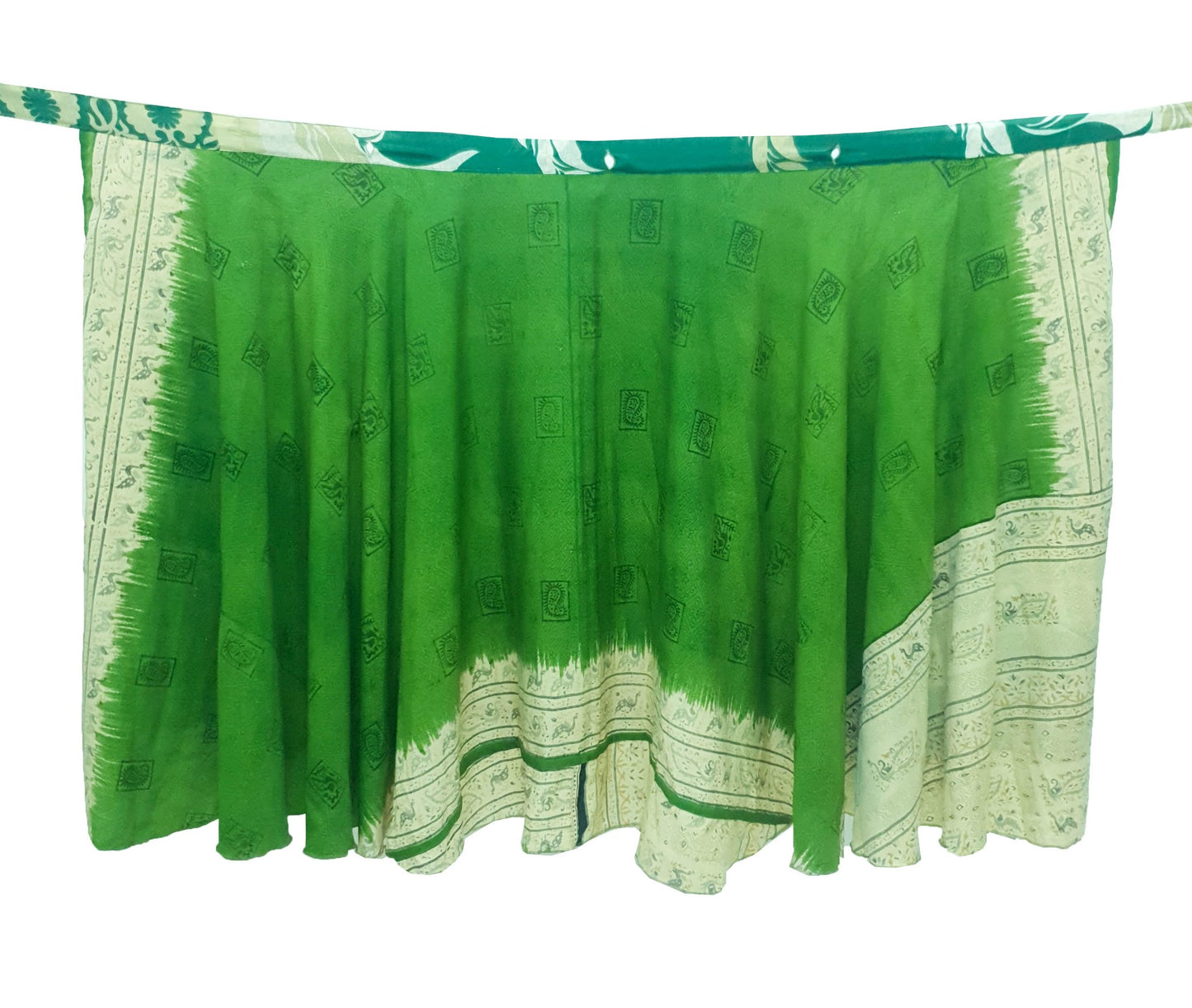 Sushila Vintage Silk Saree Magic Wrap Reversible Skirt Floral Green Beach Dress