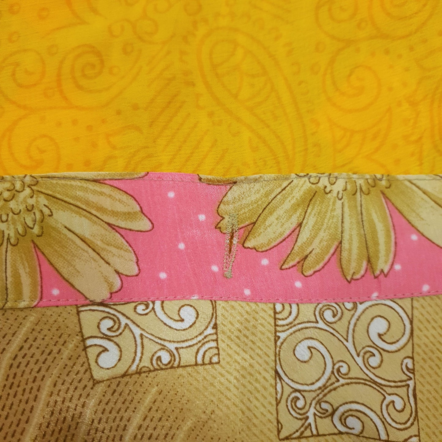 Sushila Vtg Floral Yellow Silk Saree Magic Wrap Reversible Skirt Beach Dress