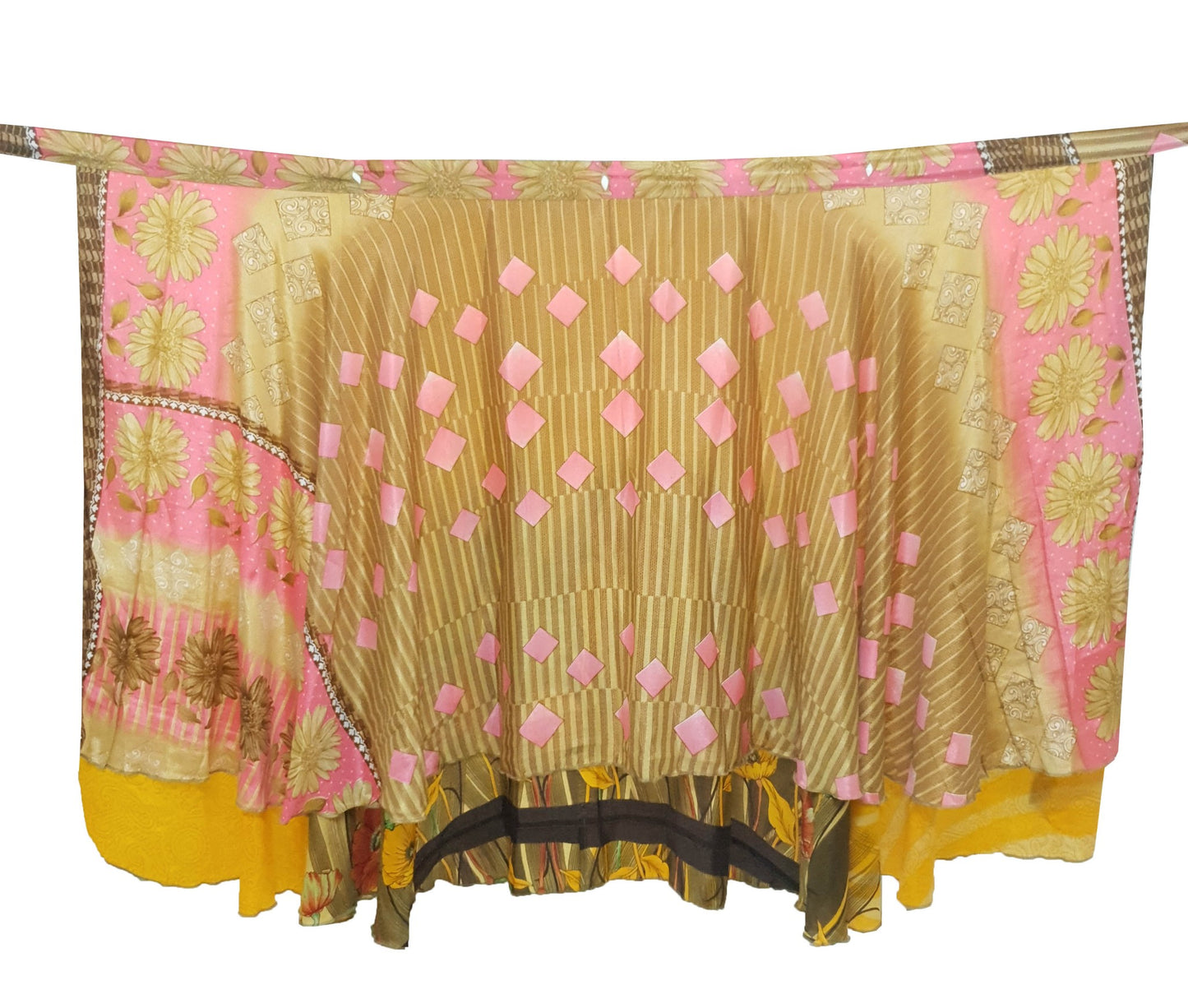 Sushila Vtg Floral Yellow Silk Saree Magic Wrap Reversible Skirt Beach Dress