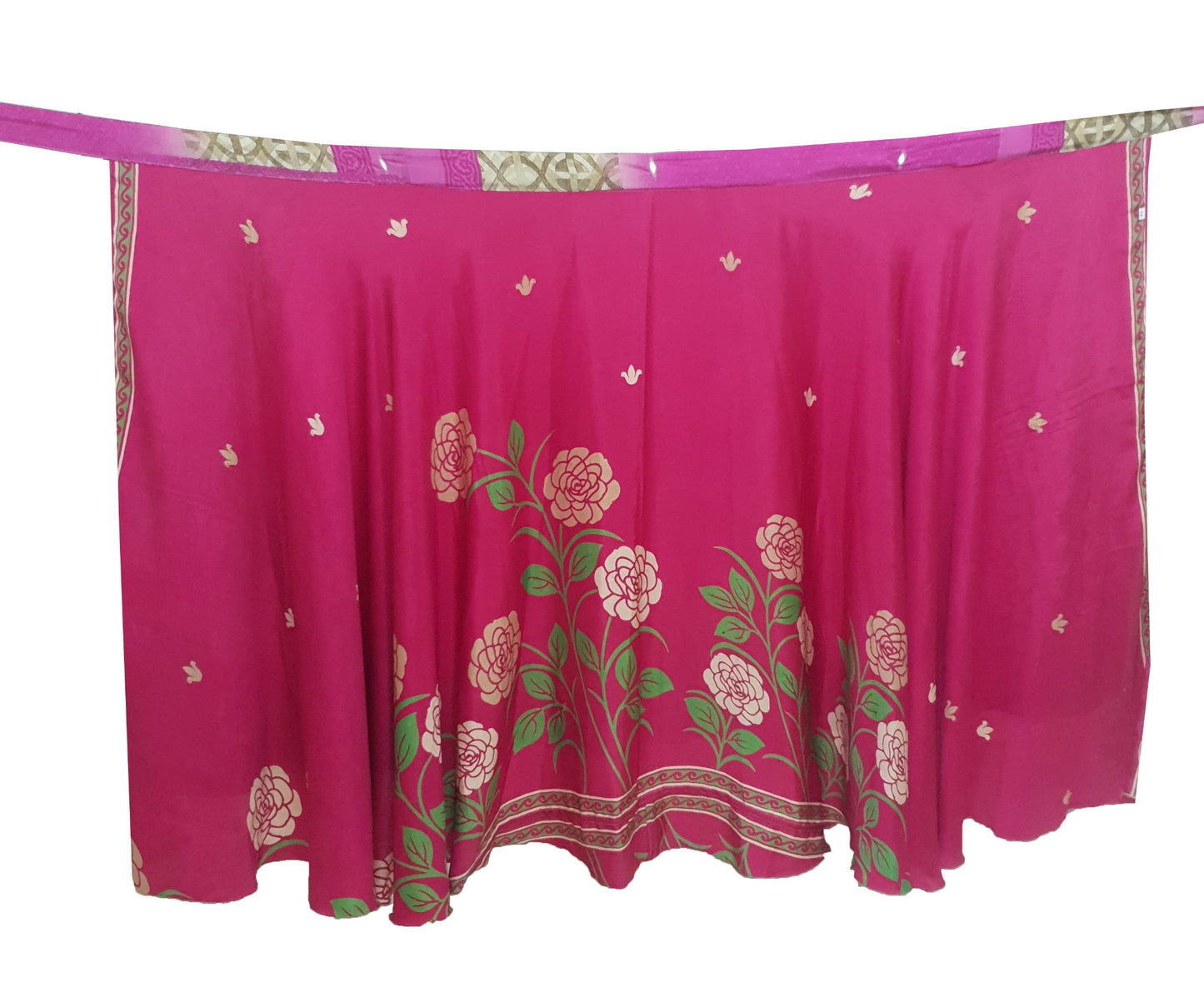 Sushila Vintage Pink Silk Saree Magic Wrap Reversible Skirt 2 Layer Beach Dress