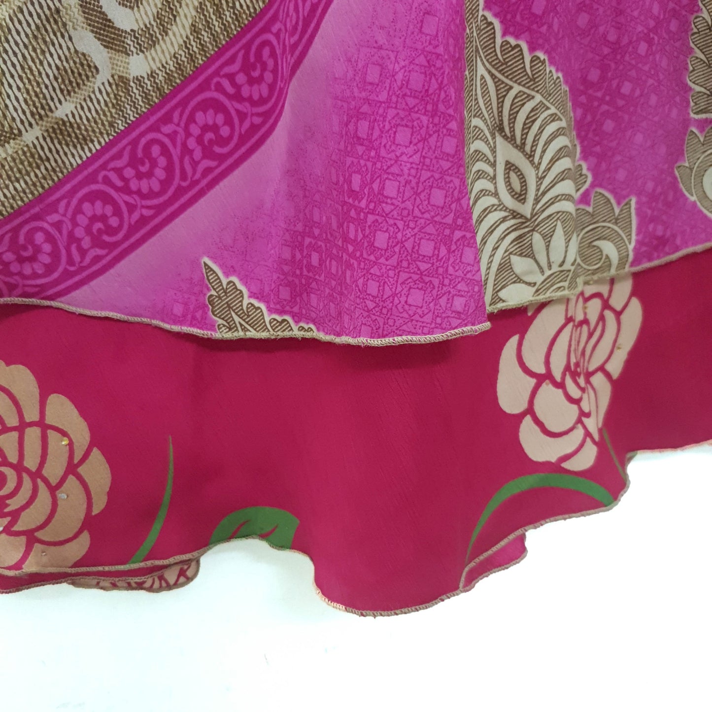 Sushila Vintage Pink Silk Saree Magic Wrap Reversible Skirt 2 Layer Beach Dress