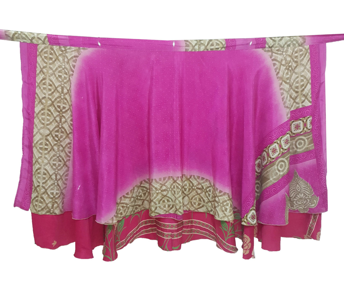 Sushila Vintage Pink Silk Saree Magic Wrap Reversible Skirt 2 Layer Beach Dress