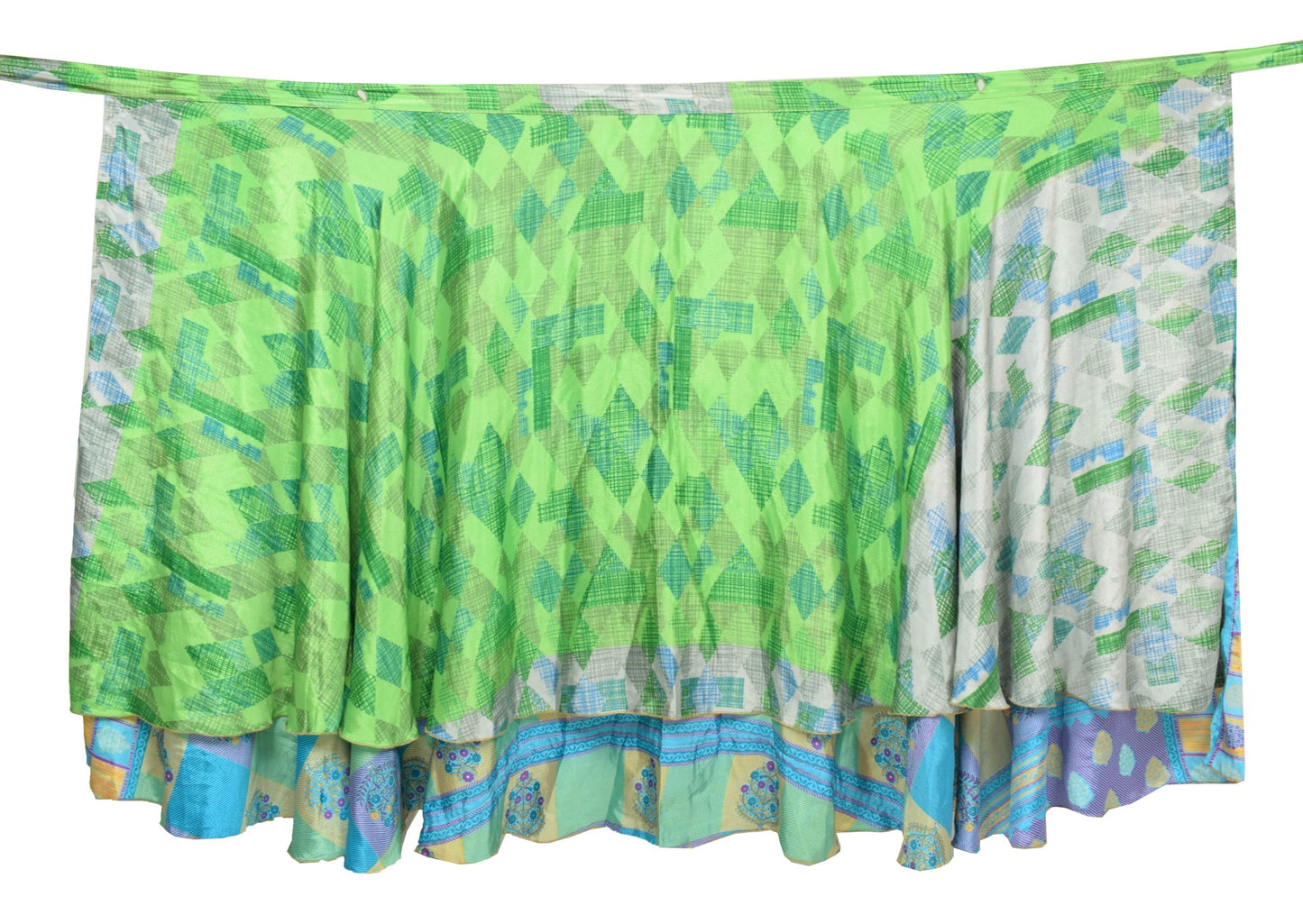 Sushila Vintage Silk Saree Magic Wrap Reversible Skirt Blue & Green Beach Dress