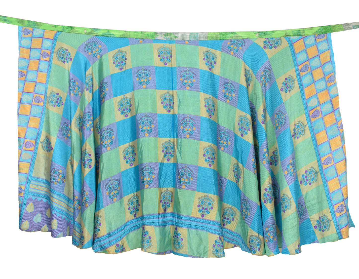 Sushila Vintage Silk Saree Magic Wrap Reversible Skirt Blue & Green Beach Dress