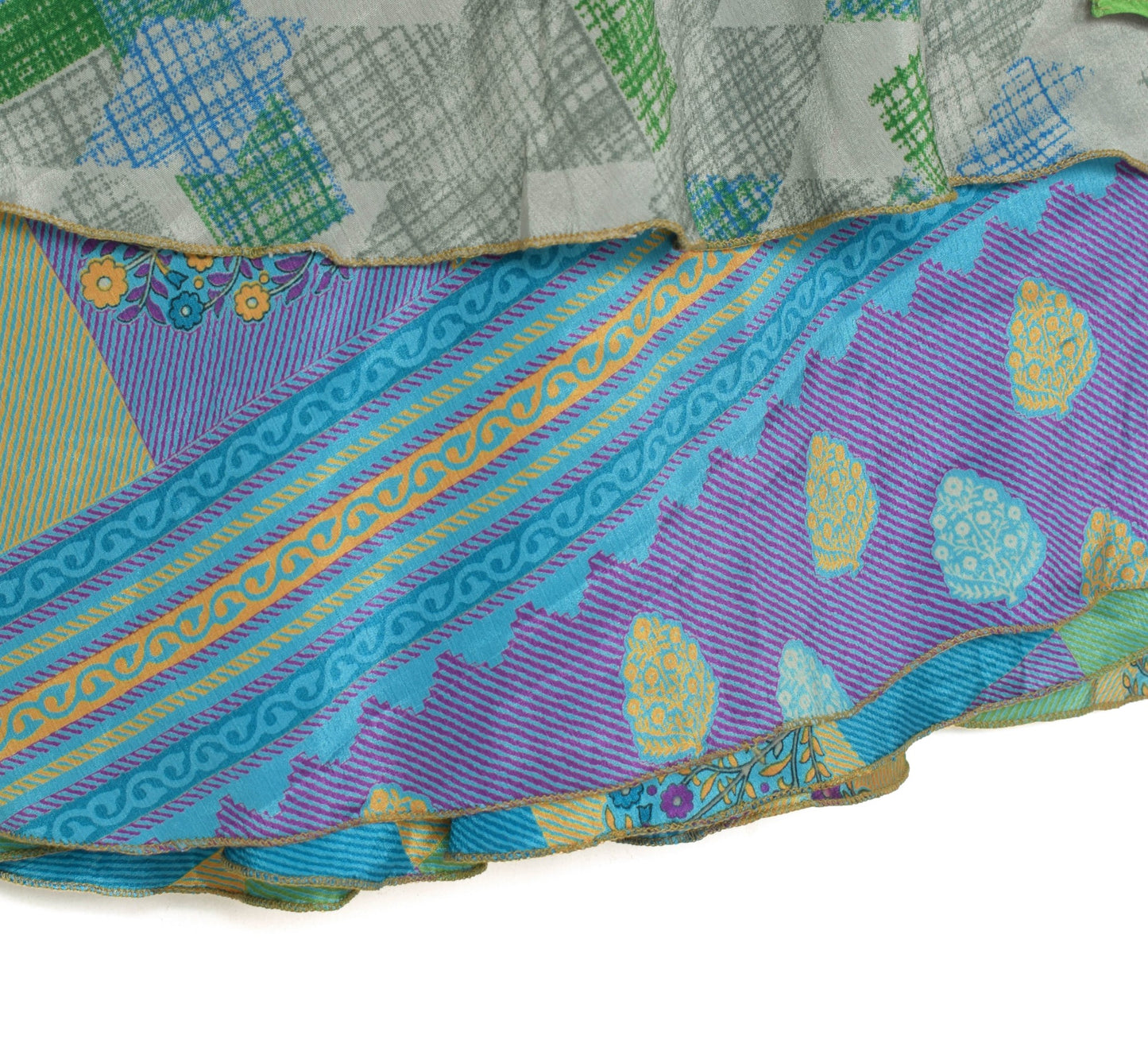 Sushila Vintage Silk Saree Magic Wrap Reversible Skirt Blue & Green Beach Dress