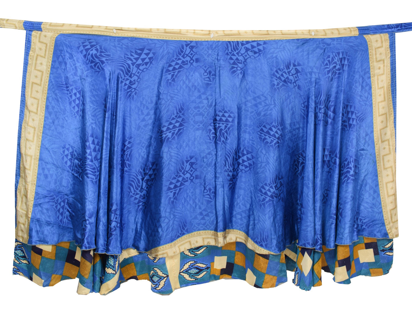 Sushila Vintage 2 Layer Silk Saree Magic Wrap Reversible Skirt Blue Beach Dress