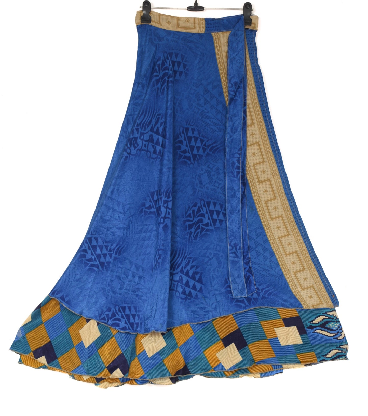 Sushila Vintage 2 Layer Silk Saree Magic Wrap Reversible Skirt Blue Beach Dress