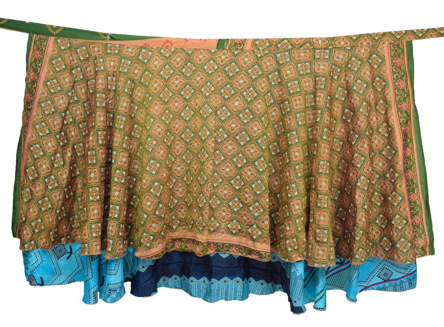 Sushila Vintage Silk Saree Magic Wrap Reversible Skirt Blue & Green Beach Dress