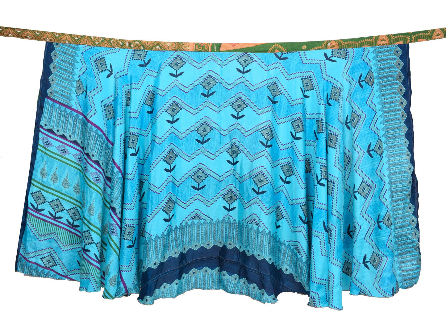 Sushila Vintage Silk Saree Magic Wrap Reversible Skirt Blue & Green Beach Dress