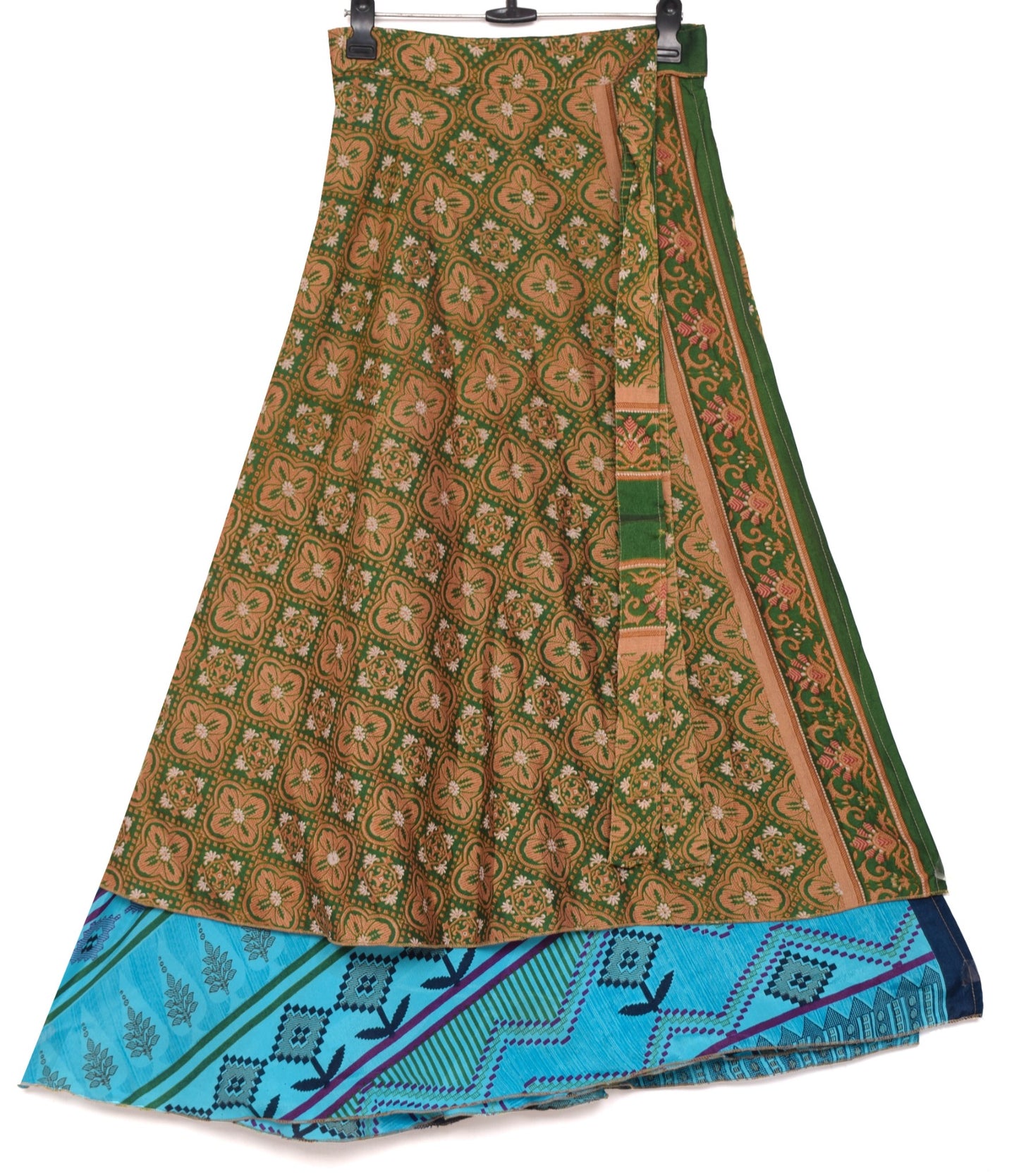 Sushila Vintage Silk Saree Magic Wrap Reversible Skirt Blue & Green Beach Dress