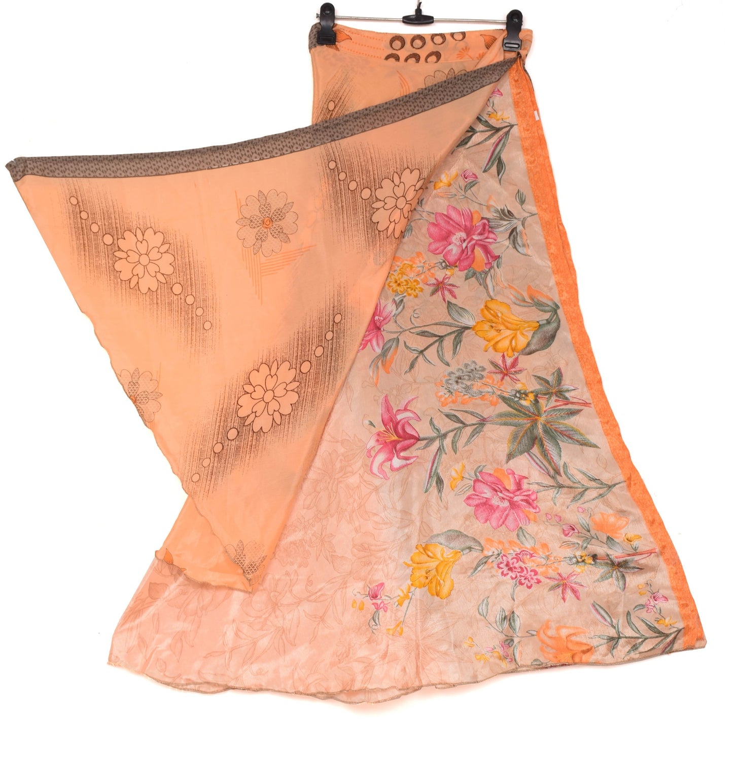 Sushila Vintage Peach Silk Saree Magic Wrap Reversible Skirt 2Layer Beach Dress