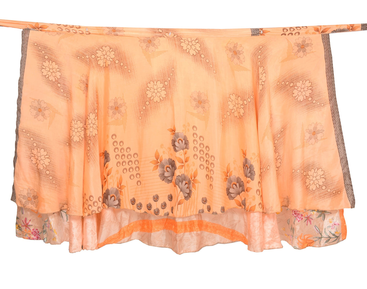 Sushila Vintage Peach Silk Saree Magic Wrap Reversible Skirt 2Layer Beach Dress