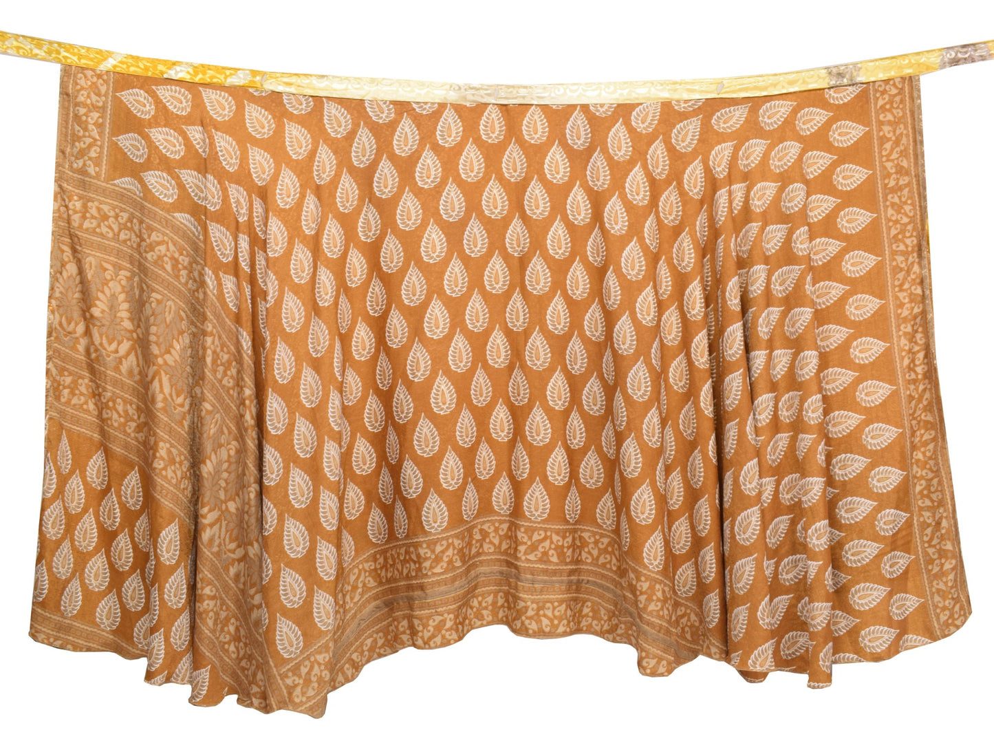 Sushila Vintage Silk Saree Magic Wrap Reversible Skirt Brown Yellow Beach Dress