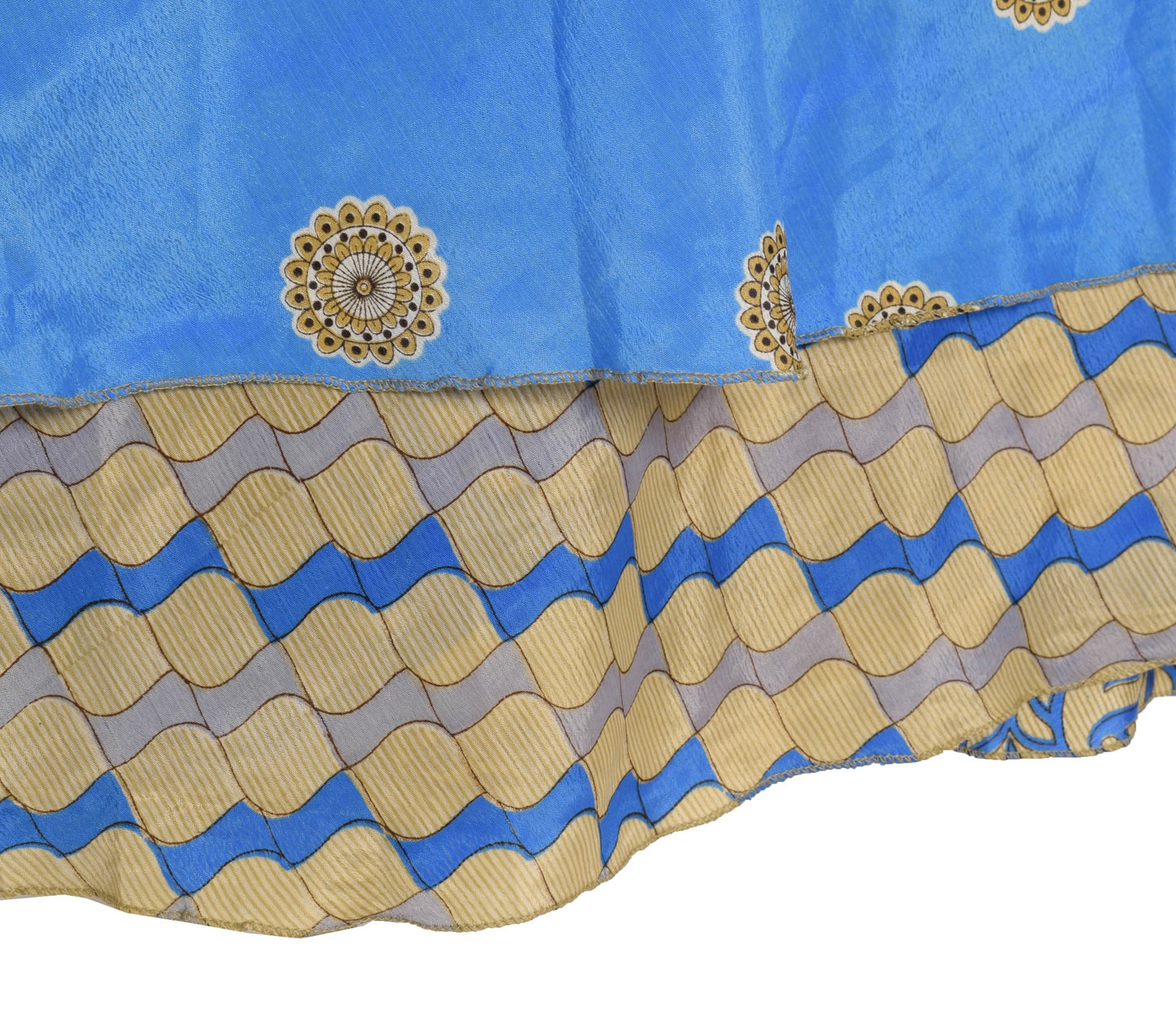 Sushila Vintage Blue Silk Saree Magic Wrap Reversible Skirt Beach Dress