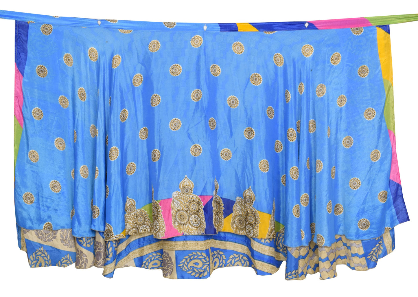 Sushila Vintage Blue Silk Saree Magic Wrap Reversible Skirt Beach Dress