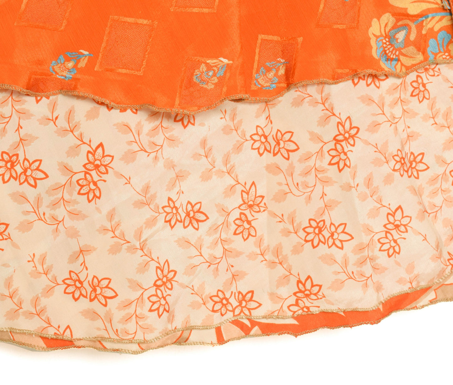 Sushila Vintage Silk Saree Orange Magic Wrap Reversible Skirt Beach Dress Hippie