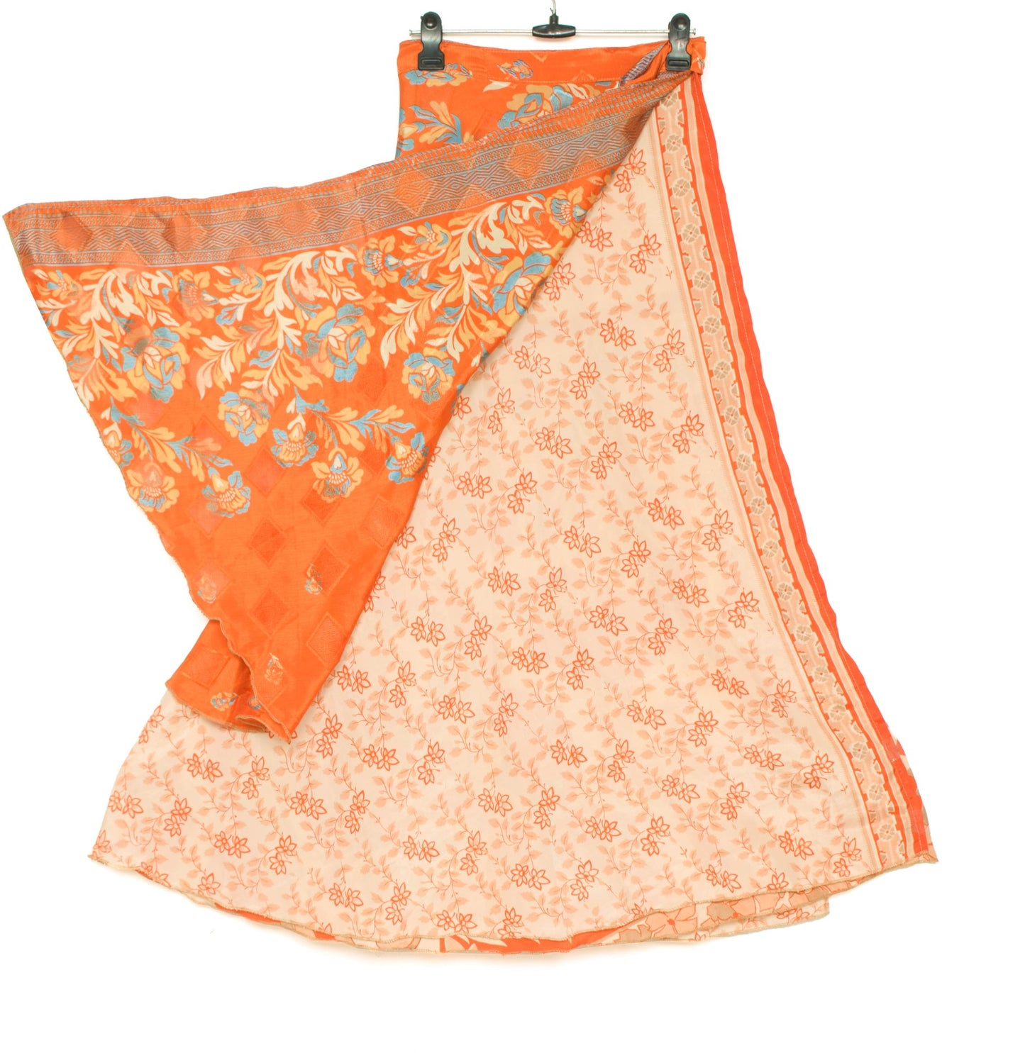 Sushila Vintage Silk Saree Orange Magic Wrap Reversible Skirt Beach Dress Hippie