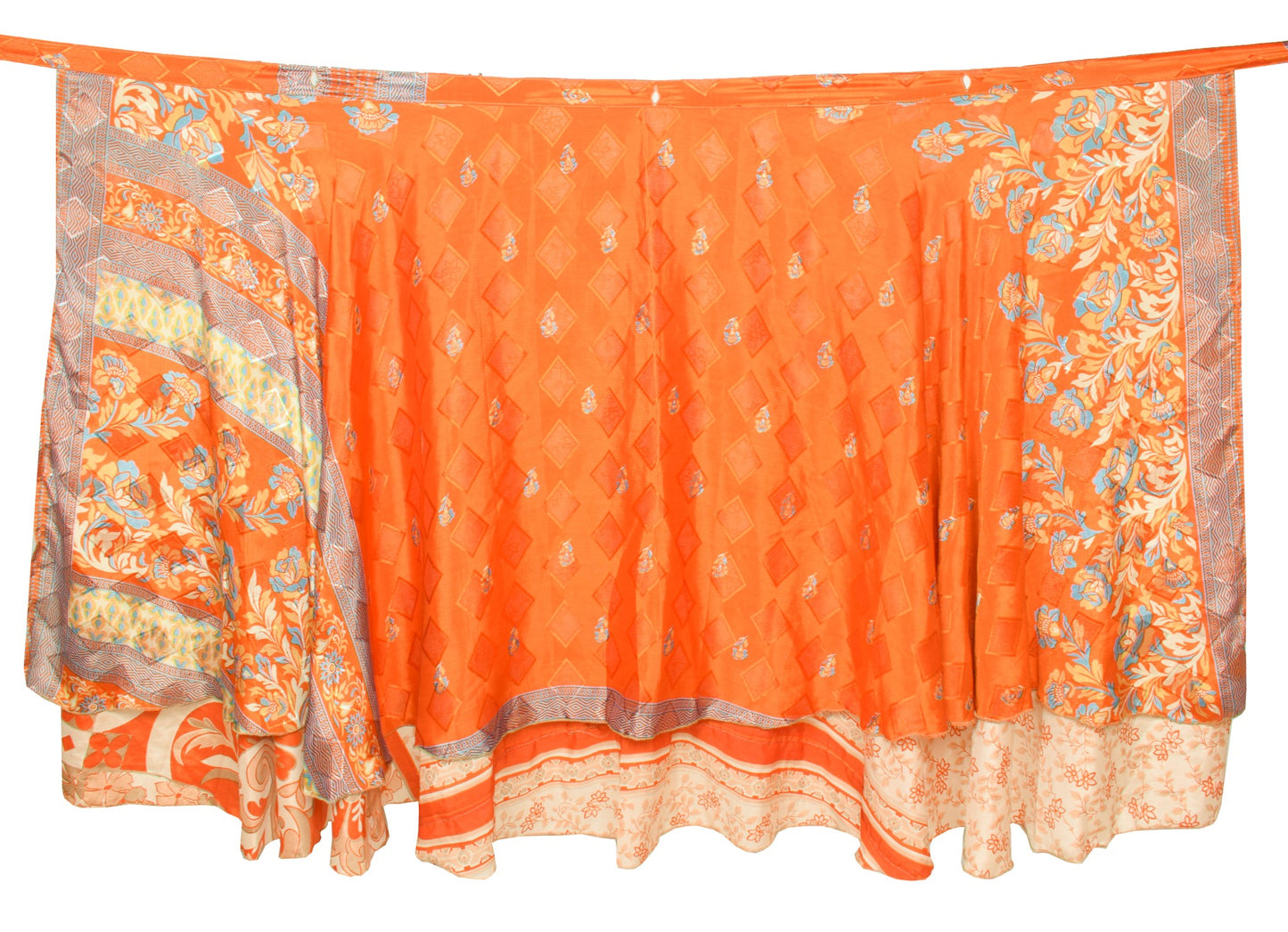 Sushila Vintage Silk Saree Orange Magic Wrap Reversible Skirt Beach Dress Hippie