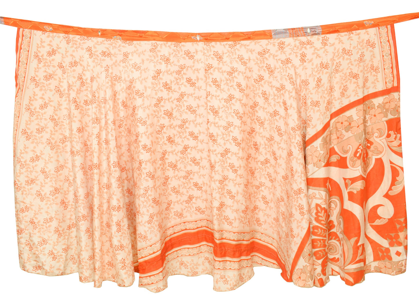 Sushila Vintage Silk Saree Orange Magic Wrap Reversible Skirt Beach Dress Hippie