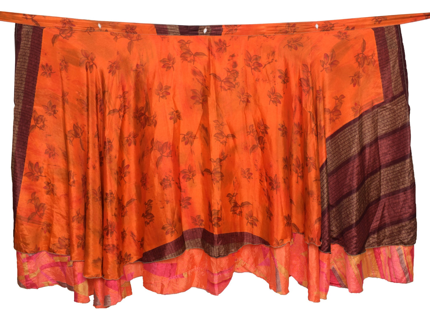 Sushila Vintage Silk Saree Magic Wrap Reversible Skirt Beach Dress Orange Boho