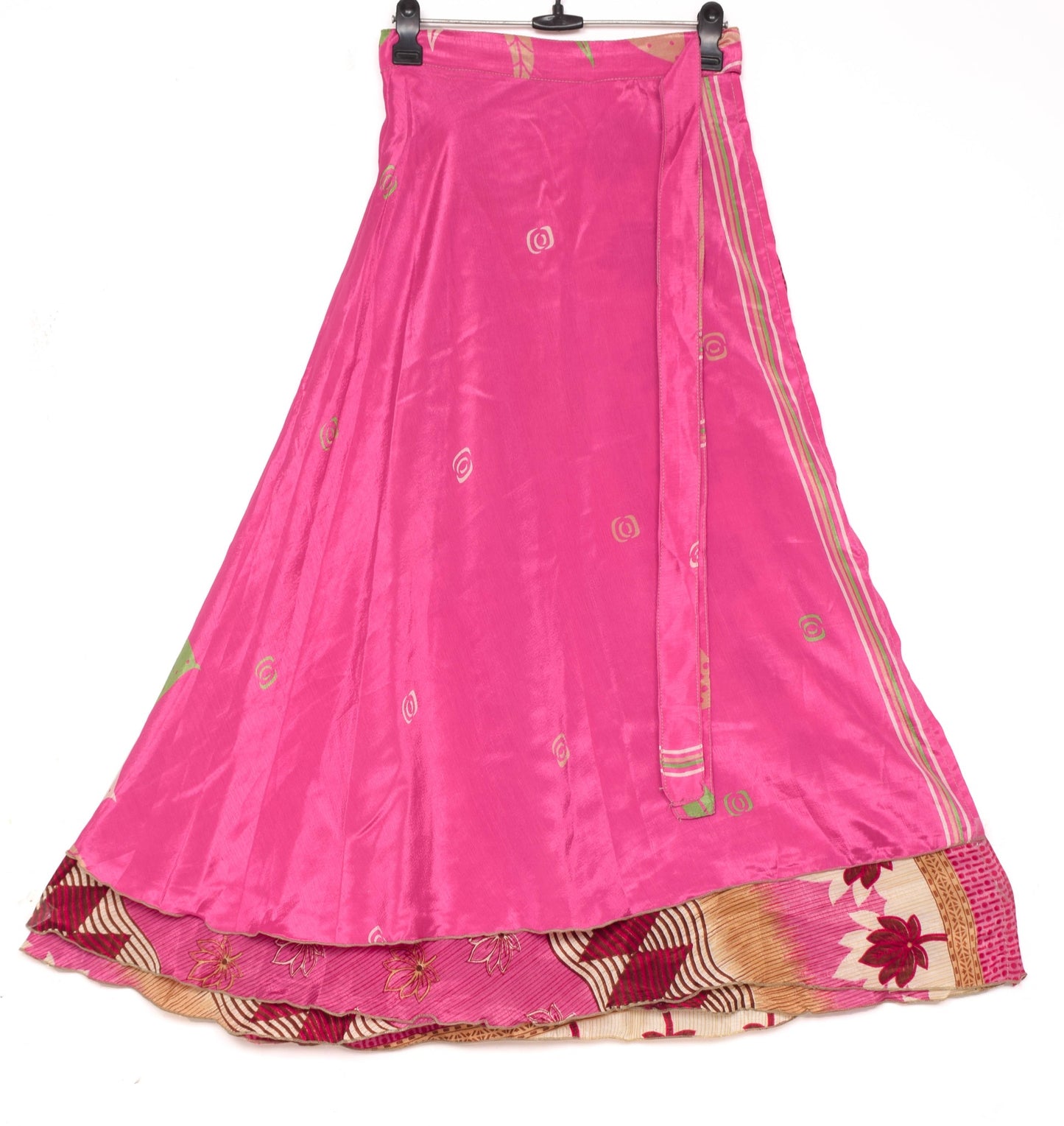 Sushila Vintage Flora Silk Saree Magic Wrap Reversible Skirt Pink Beach Dress