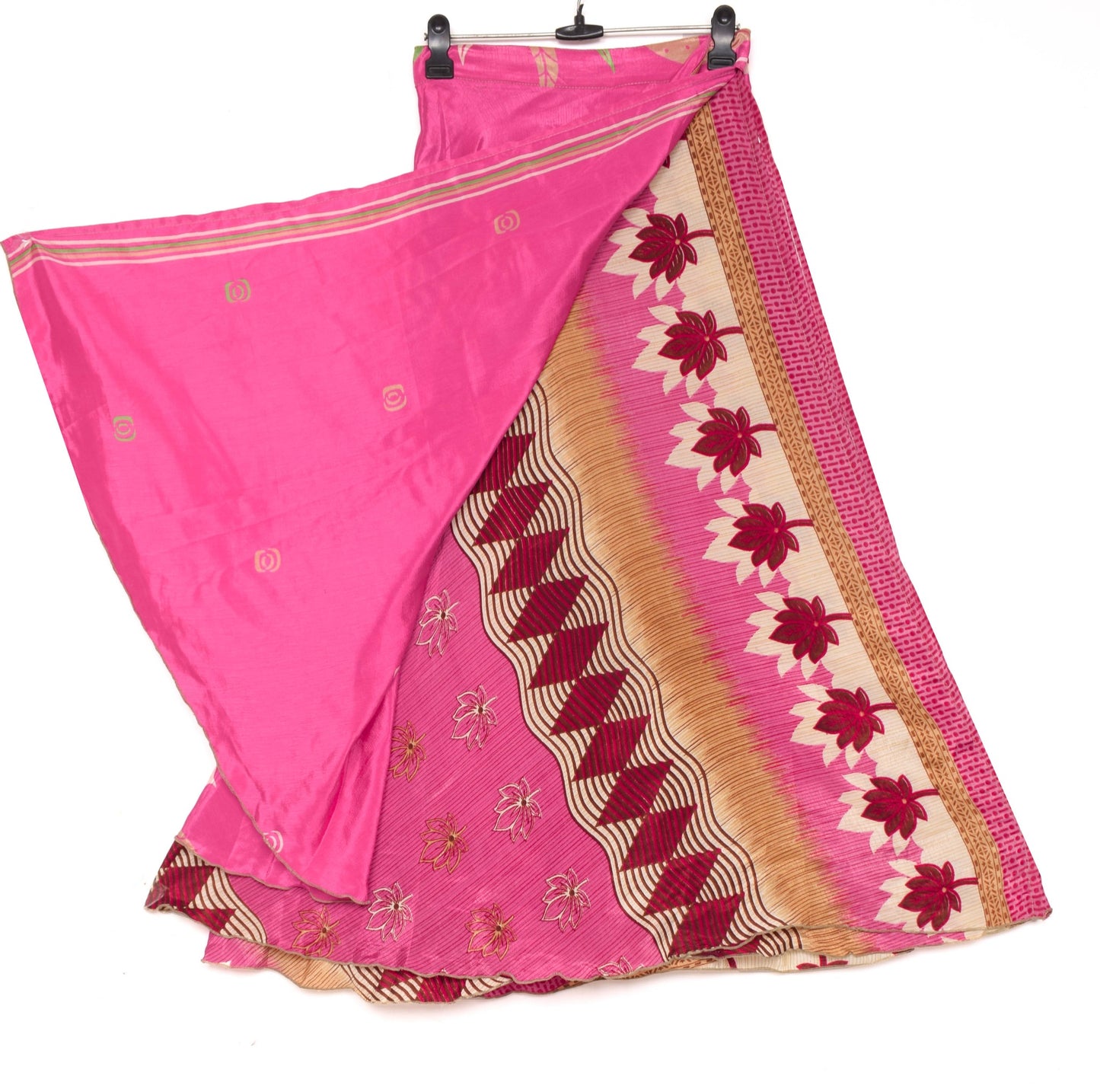 Sushila Vintage Flora Silk Saree Magic Wrap Reversible Skirt Pink Beach Dress