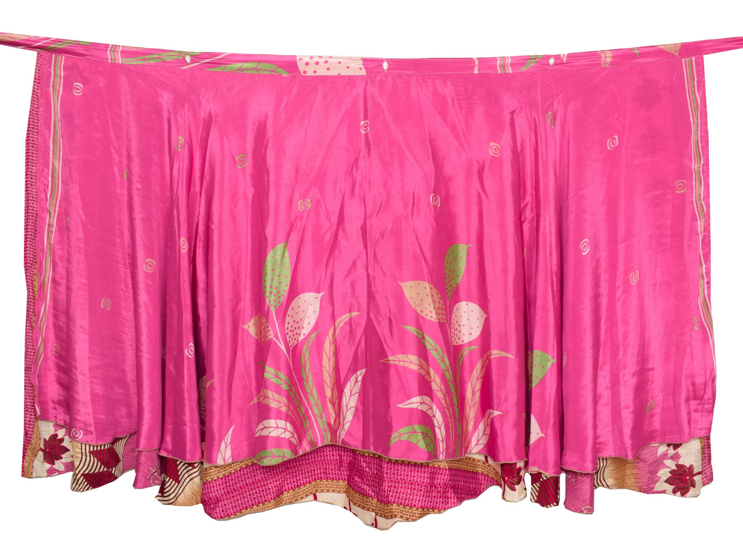 Sushila Vintage Flora Silk Saree Magic Wrap Reversible Skirt Pink Beach Dress