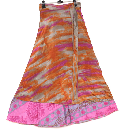 Sushila Vintage Multi-Color Silk Saree Magic Wrap Reversible Skirt Beach Dress