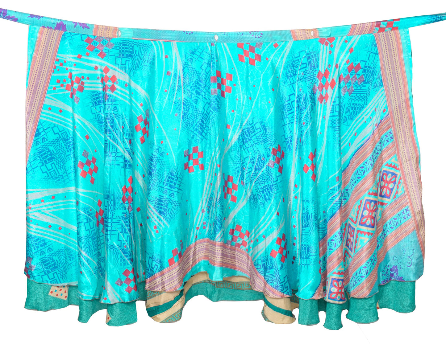 Sushila Vintage Aqua Green Silk Saree Magic Wrap Reversible Skirt Beach Dress