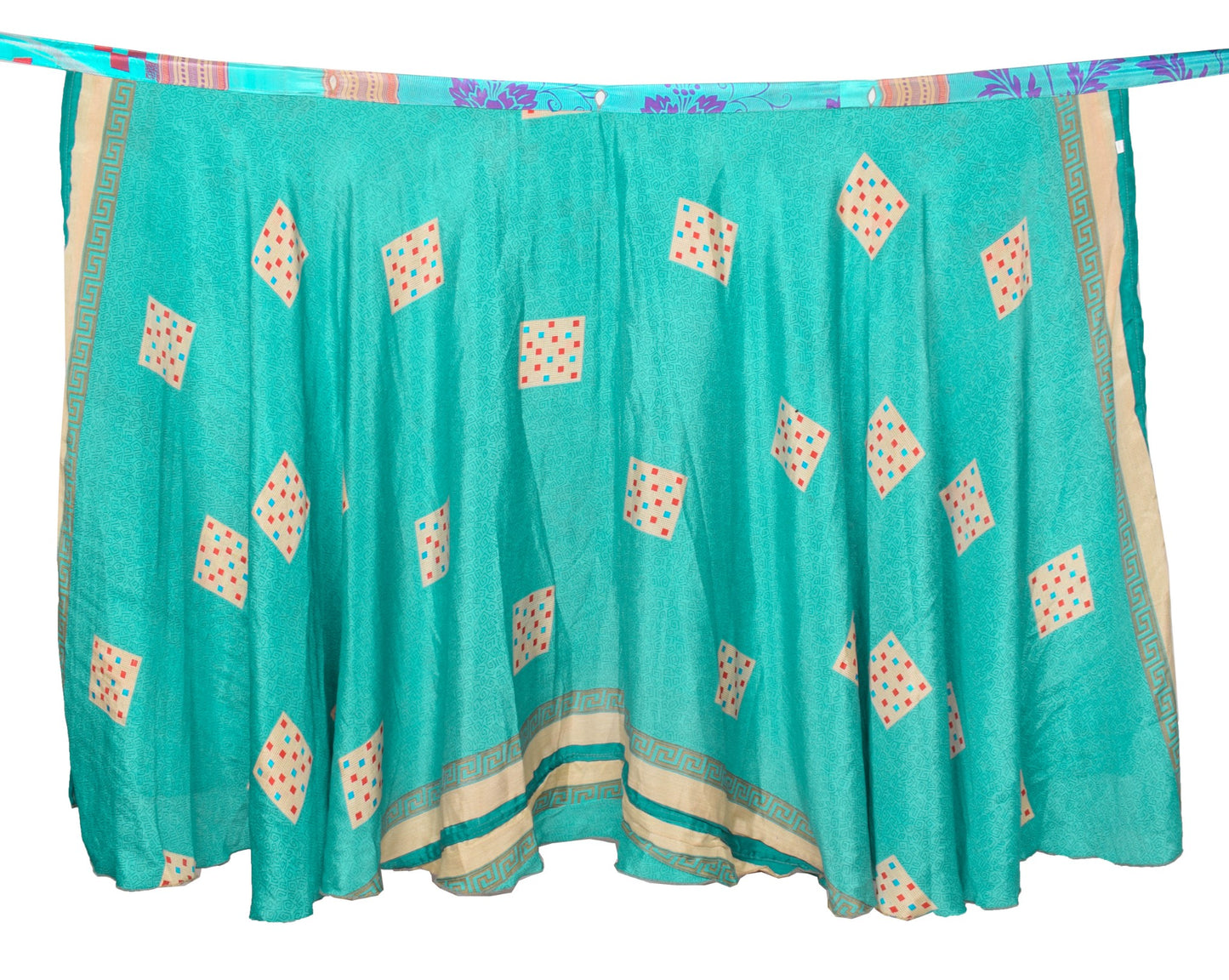 Sushila Vintage Aqua Green Silk Saree Magic Wrap Reversible Skirt Beach Dress