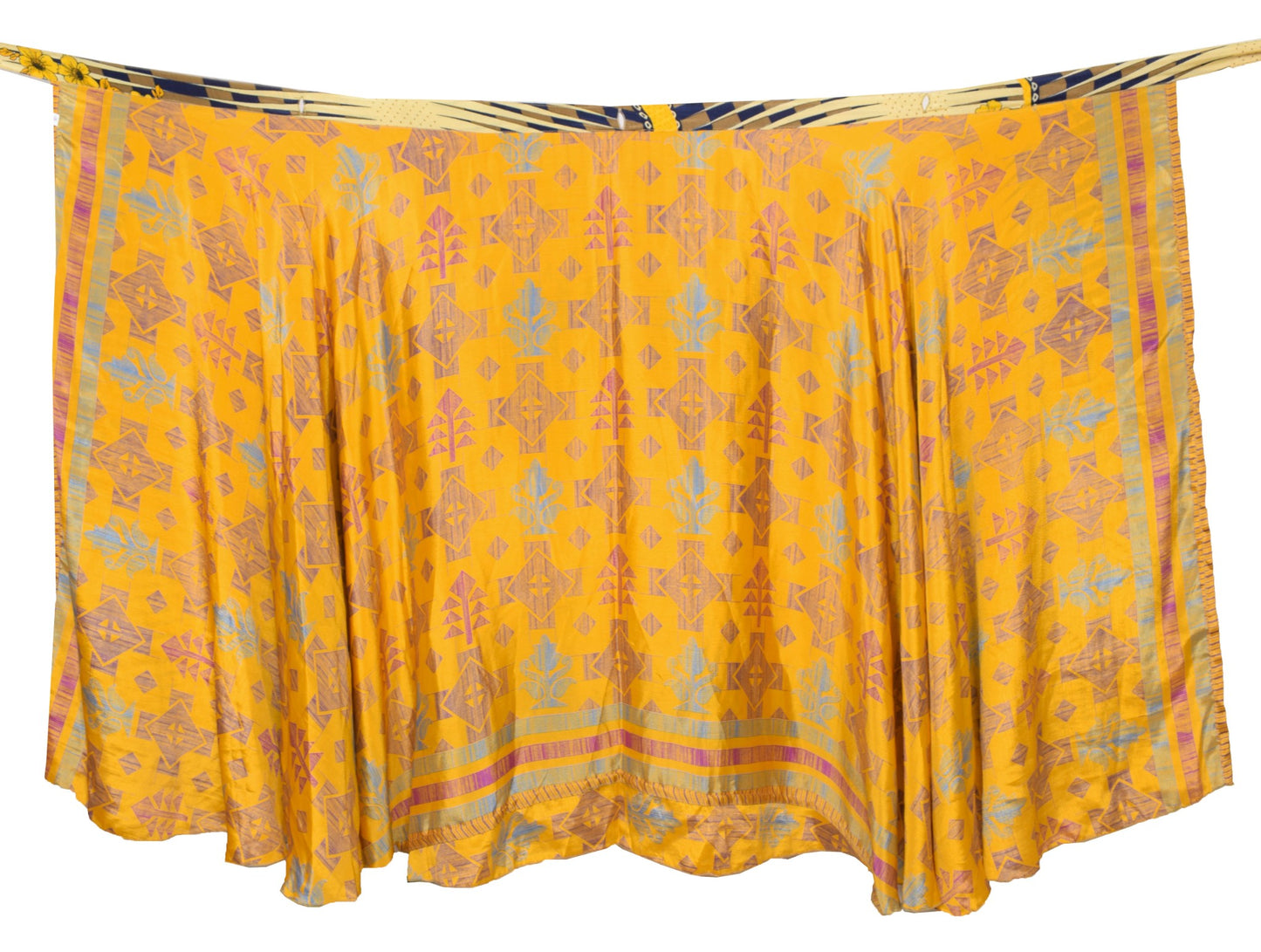 Sushila Vintage Art Silk Saree Yellow Magic Wrap Reversible Skirt Beach Dress