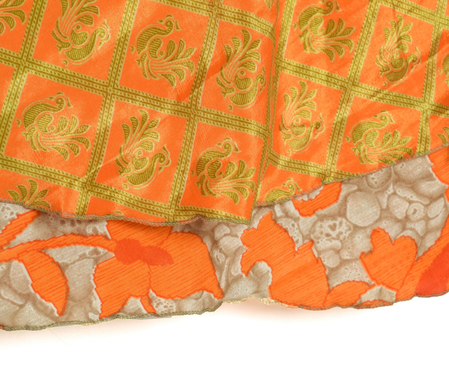 Sushila Vintage Orange Silk Saree Magic Wrap Reversible Skirt Beach Dress Hippie