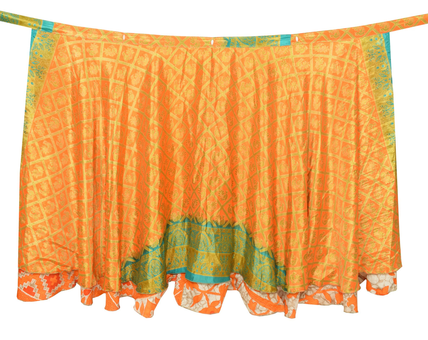 Sushila Vintage Orange Silk Saree Magic Wrap Reversible Skirt Beach Dress Hippie