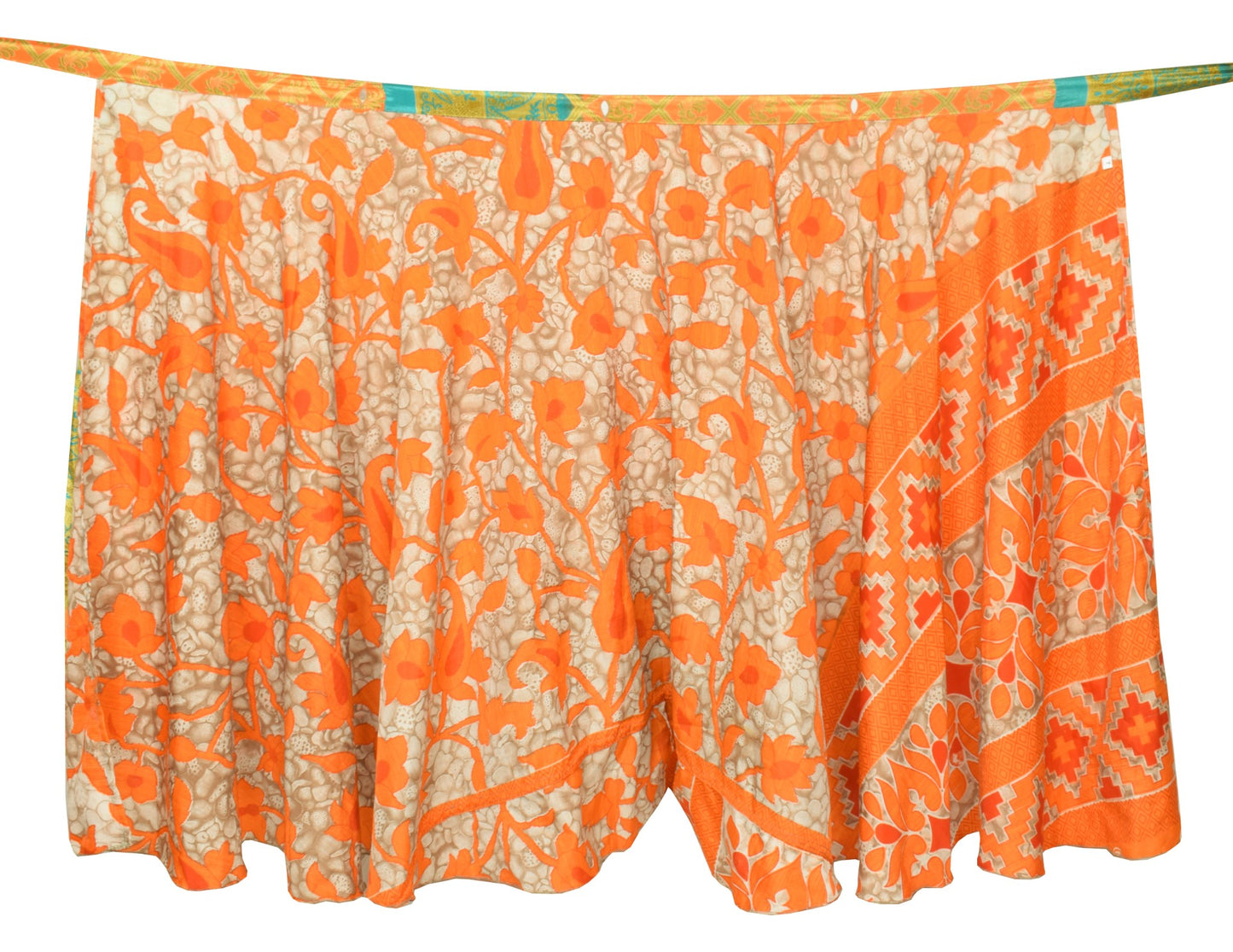 Sushila Vintage Orange Silk Saree Magic Wrap Reversible Skirt Beach Dress Hippie