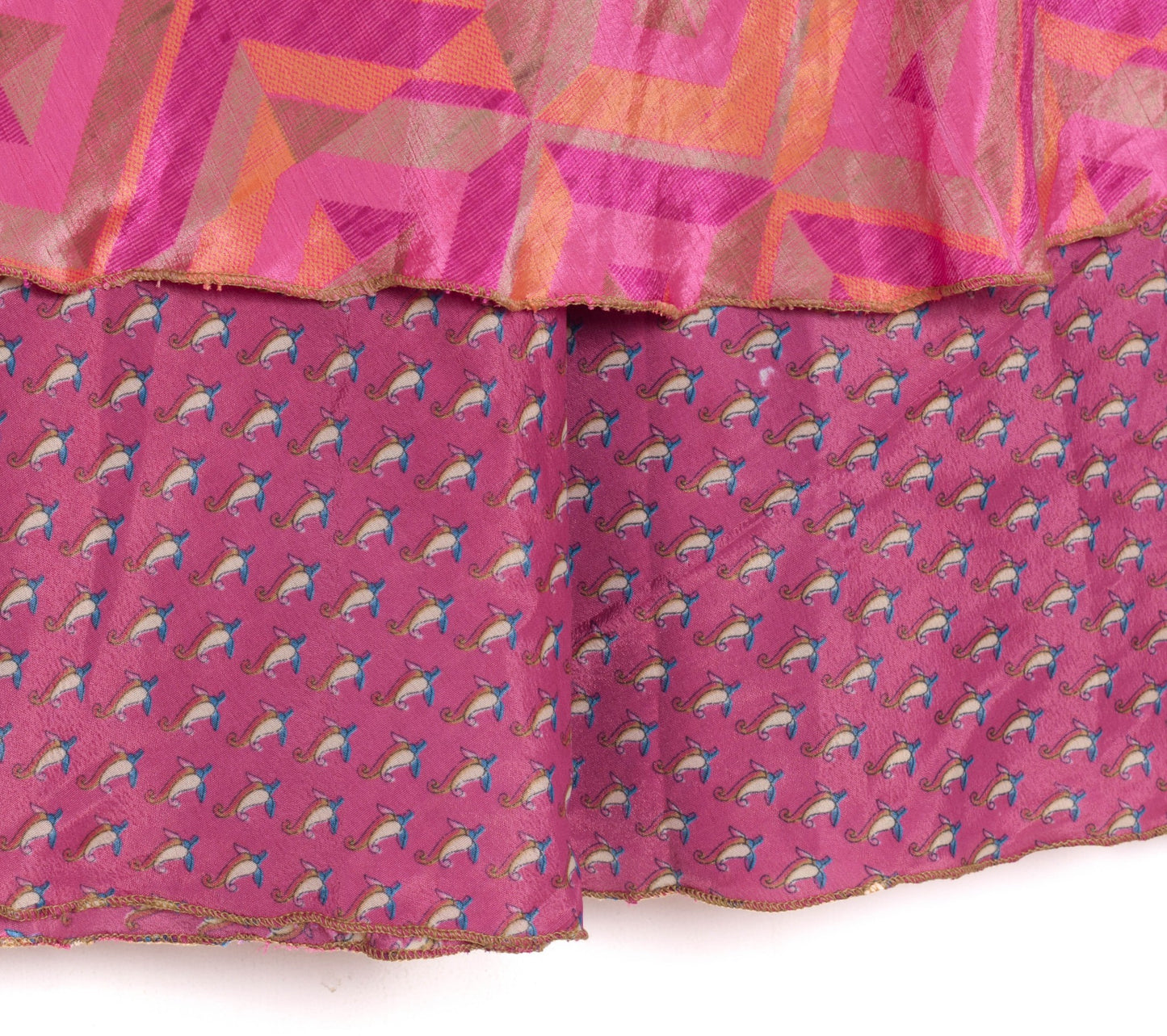 Sushila Vintage Pink Art Silk Saree Magic Wrap Reversible Skirt Beach Dress Boho