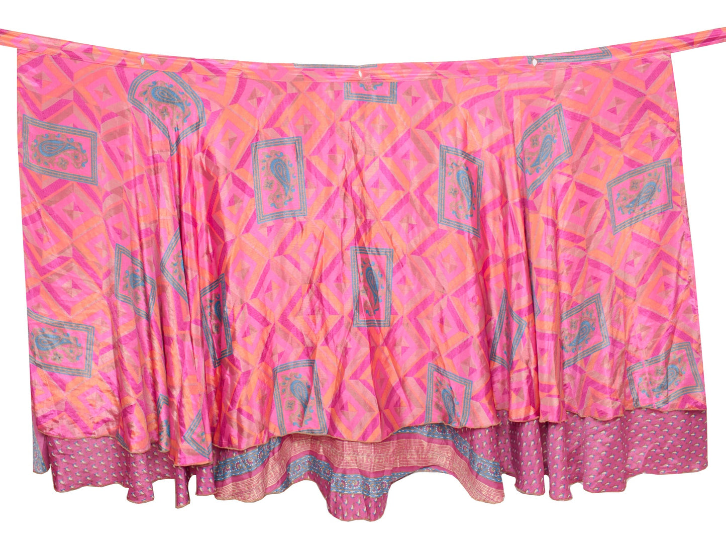 Sushila Vintage Pink Art Silk Saree Magic Wrap Reversible Skirt Beach Dress Boho