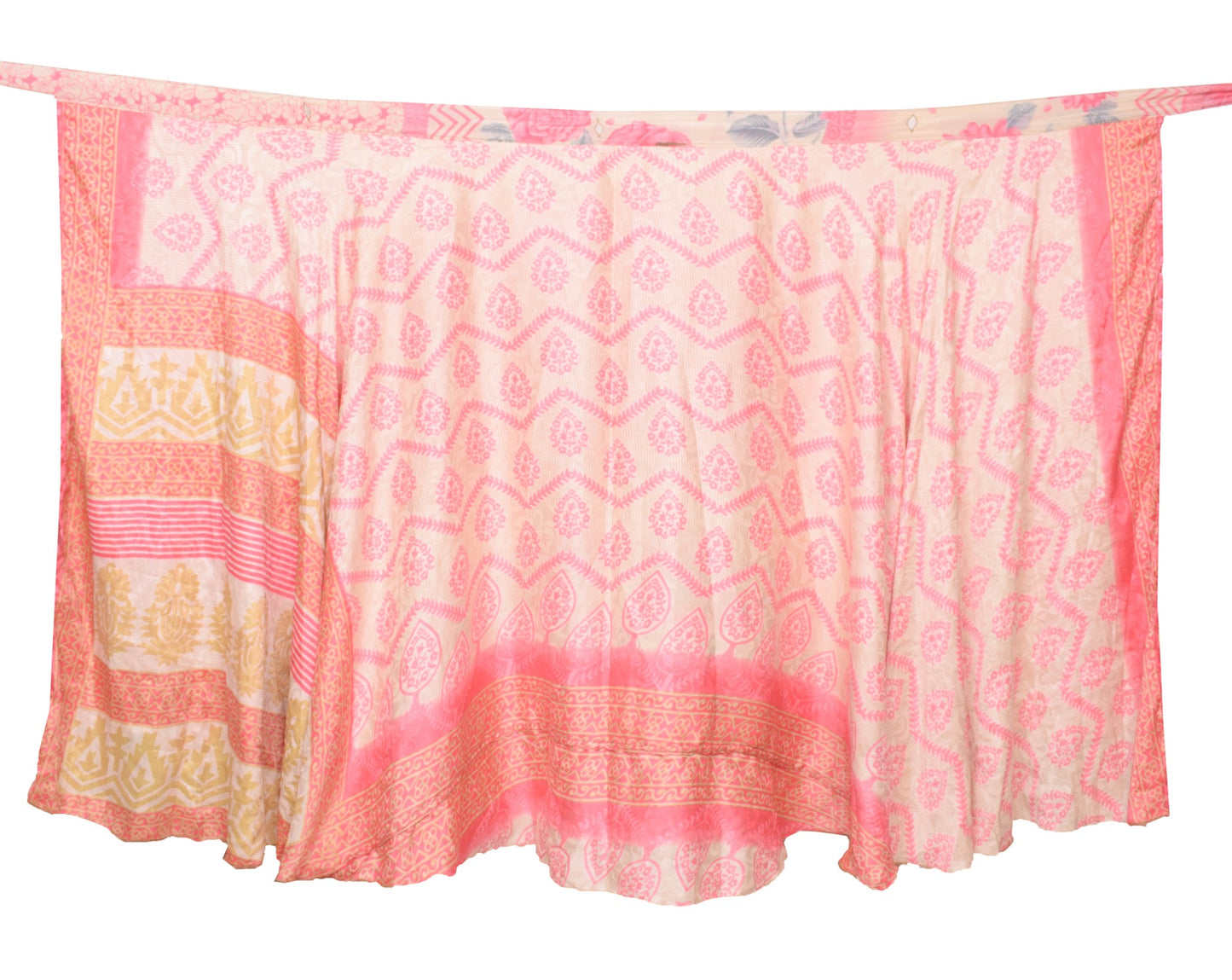 Sushila Vintage Pink Silk Saree Magic Wrap Reversible Skirt 2 Layer Beach Dress