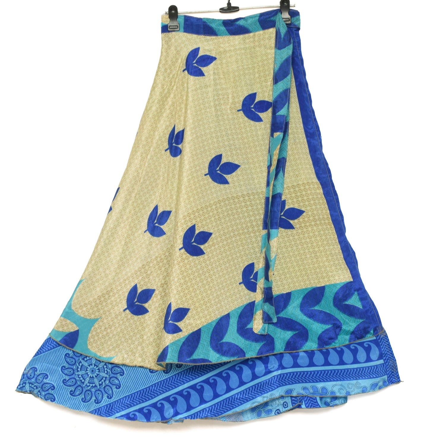 Sushila Vintage Aqua Blue Silk Saree Magic Wrap Reversible Skirt Beach Dress