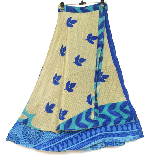 Sushila Vintage Aqua Blue Silk Saree Magic Wrap Reversible Skirt Beach Dress