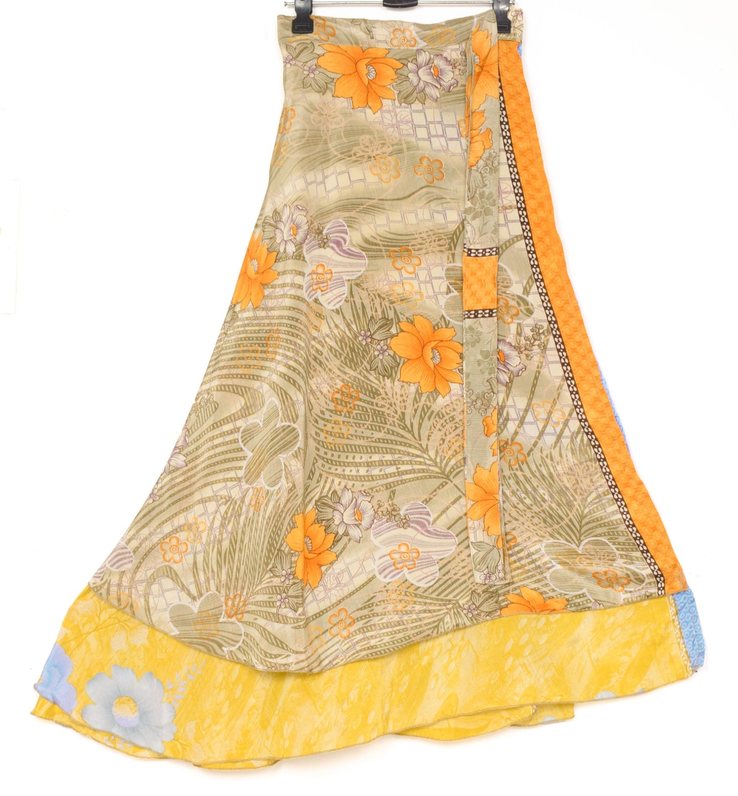 Sushila Vintage Yellow Art Silk Saree Magic Wrap Reversible Skirt Beach Dress