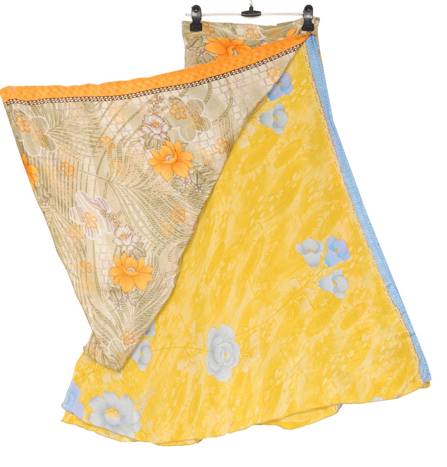 Sushila Vintage Yellow Art Silk Saree Magic Wrap Reversible Skirt Beach Dress