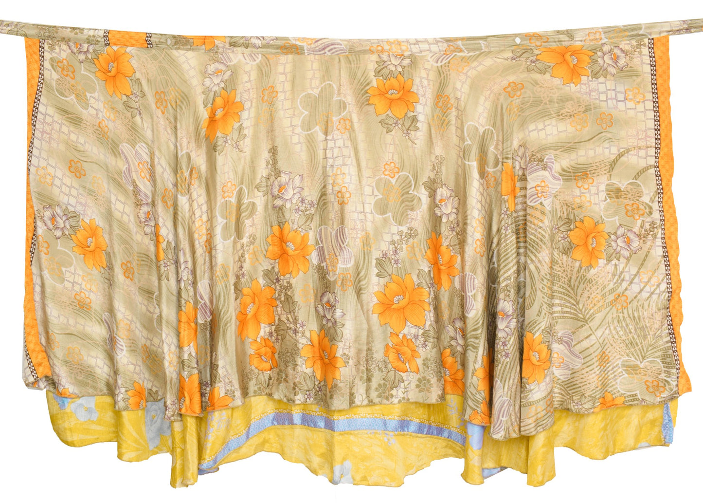 Sushila Vintage Yellow Art Silk Saree Magic Wrap Reversible Skirt Beach Dress