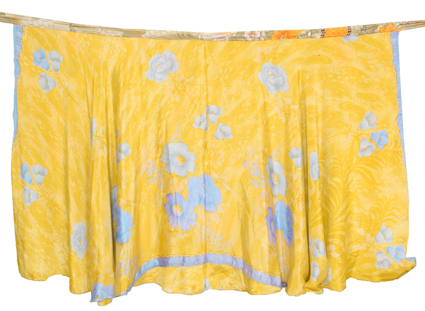 Sushila Vintage Yellow Art Silk Saree Magic Wrap Reversible Skirt Beach Dress