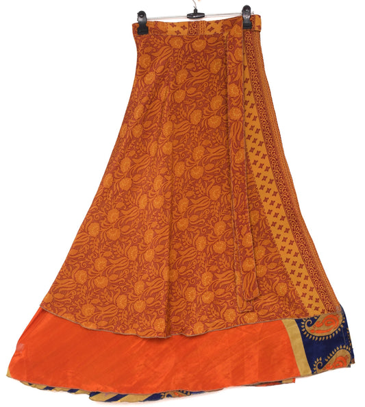 Sushila Vintage Orange Silk Saree Magic Wrap Reversible Skirt Beach Dress Hippie