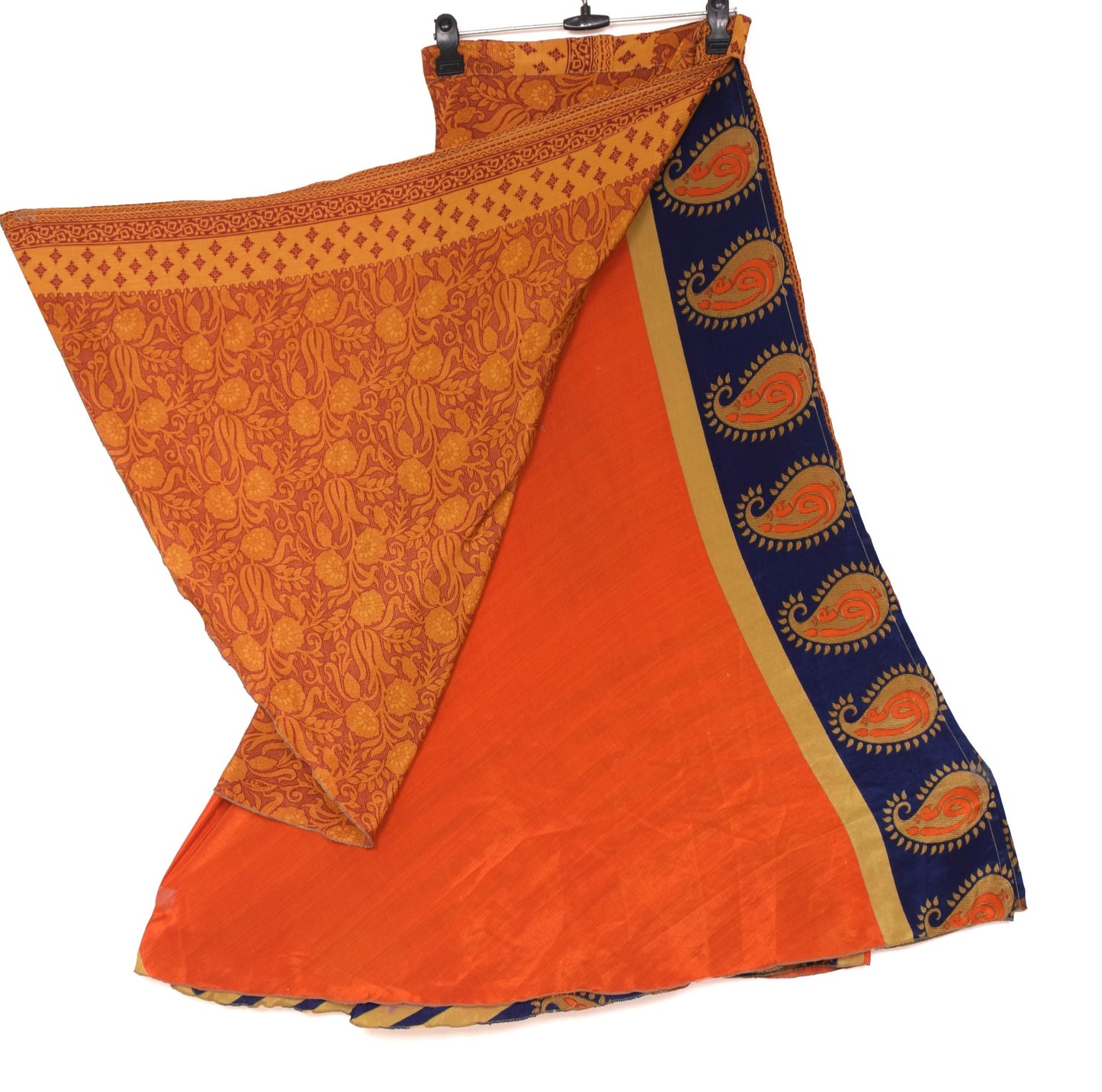 Sushila Vintage Orange Silk Saree Magic Wrap Reversible Skirt Beach Dress Hippie