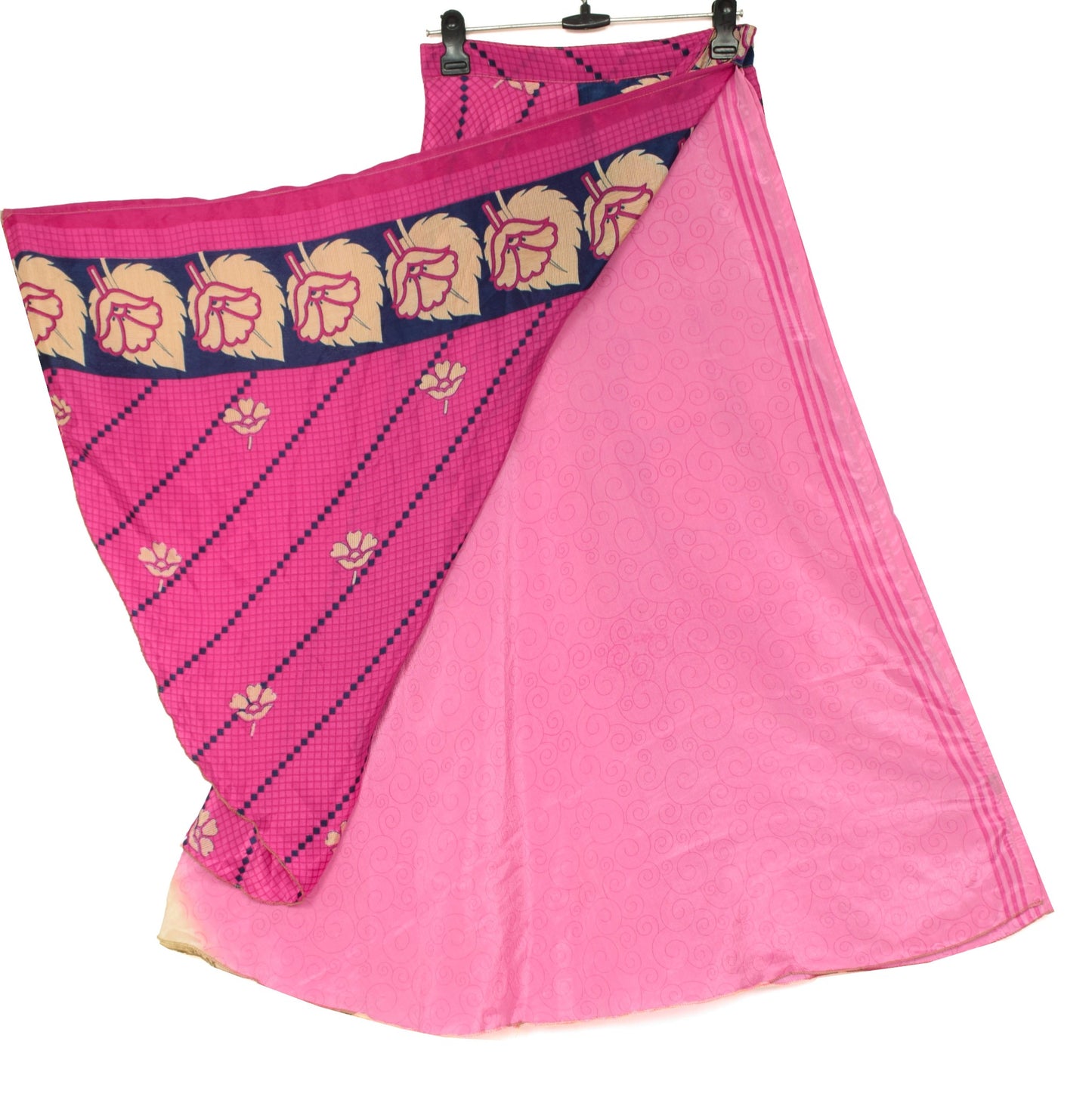 Sushila Vintage Pink Silk Saree Magic Wrap Reversible Skirt Beach Dress Hippie