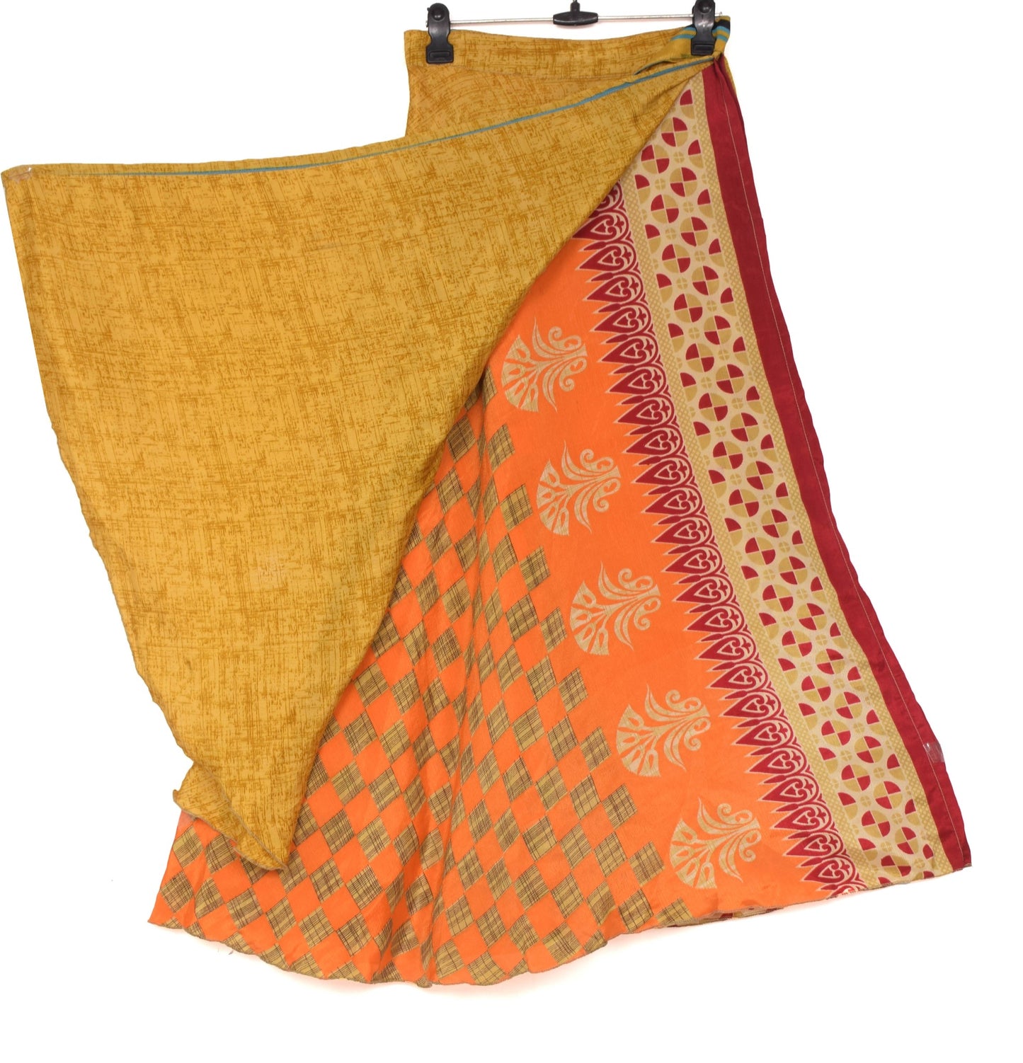 Sushila Vintage Mustard Silk Saree Magic Wrap Reversible Skirt Beach Dress Boho