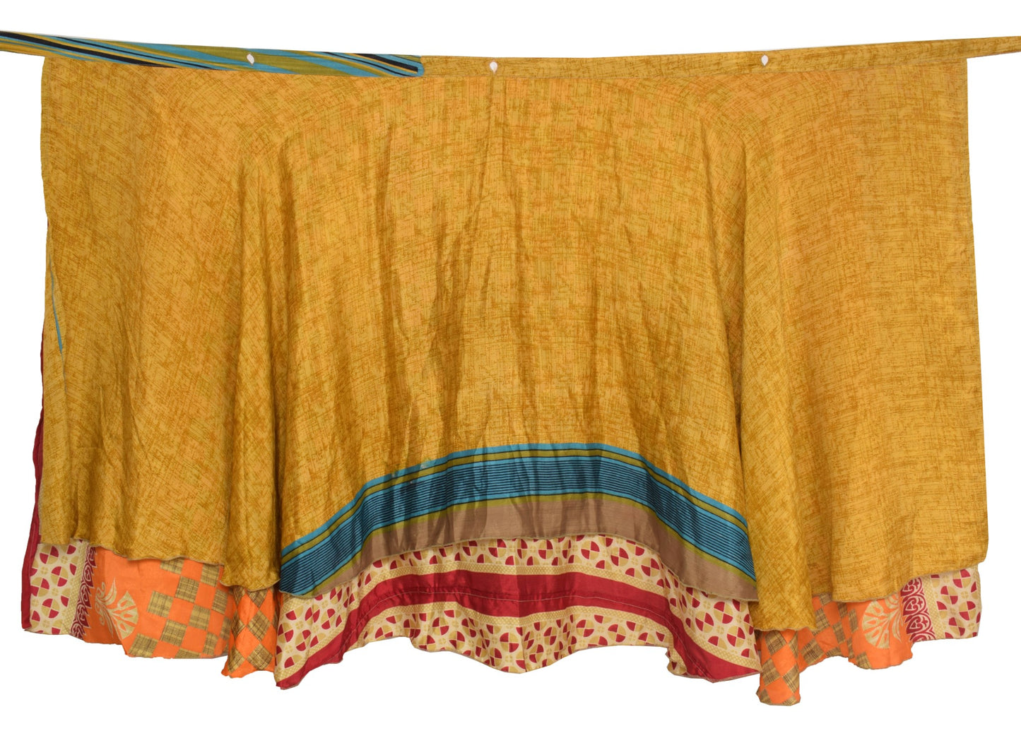 Sushila Vintage Mustard Silk Saree Magic Wrap Reversible Skirt Beach Dress Boho