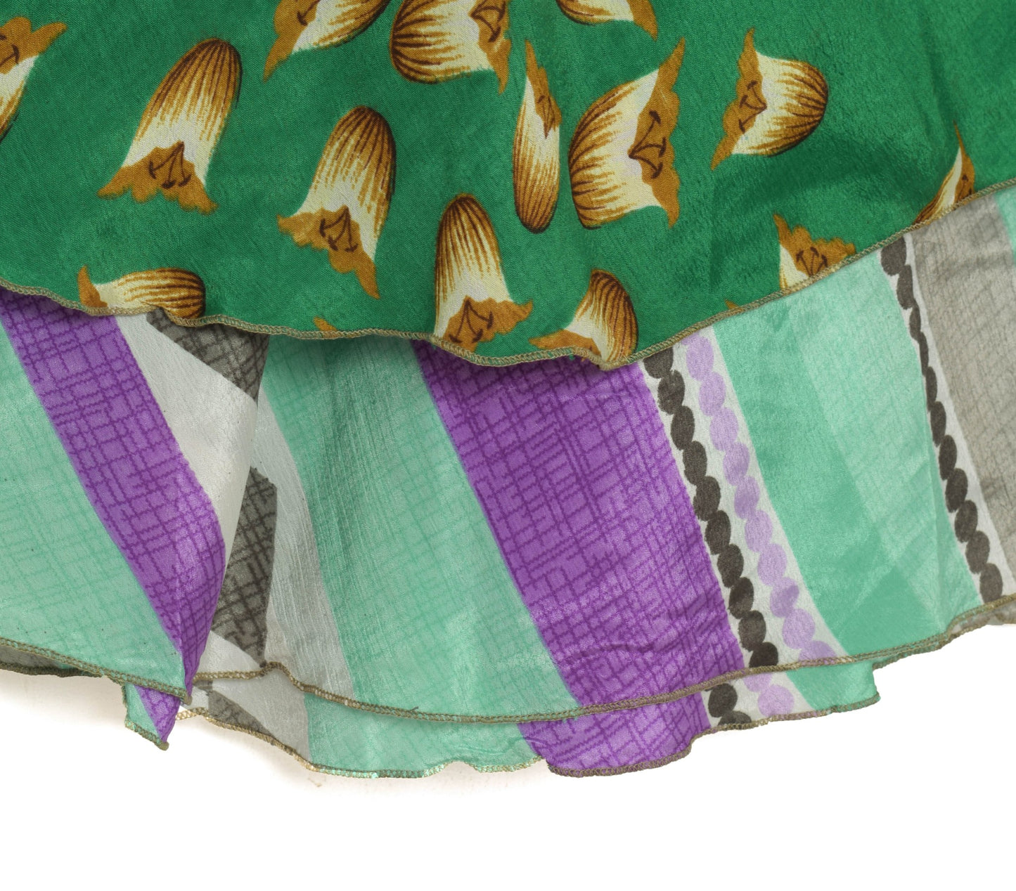 Sushila Vintage Art Silk Saree Magic Wrap Reversible Skirt Green Beach Dress